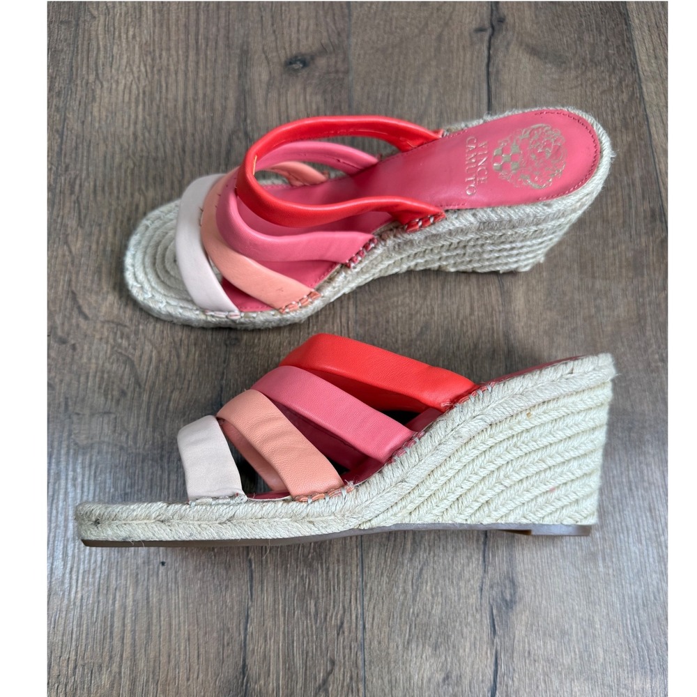 Vince Camuto Molisana Ombre Leather Espadrille Wedge Sandals‎ Red Pink 10M